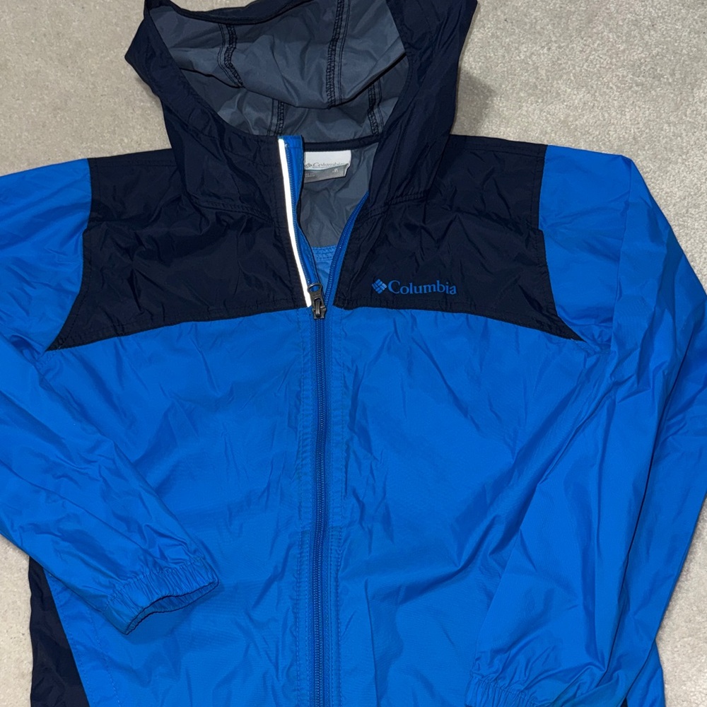 Columbia Blue and navy Hooded rain jacket boys